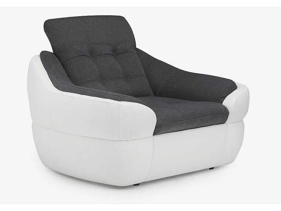 Vente-unique Cadeirão Em Tecido E Pele Sintética Bicolor Cinza E Branco - Farez* Poltrona Em Pele Sintética