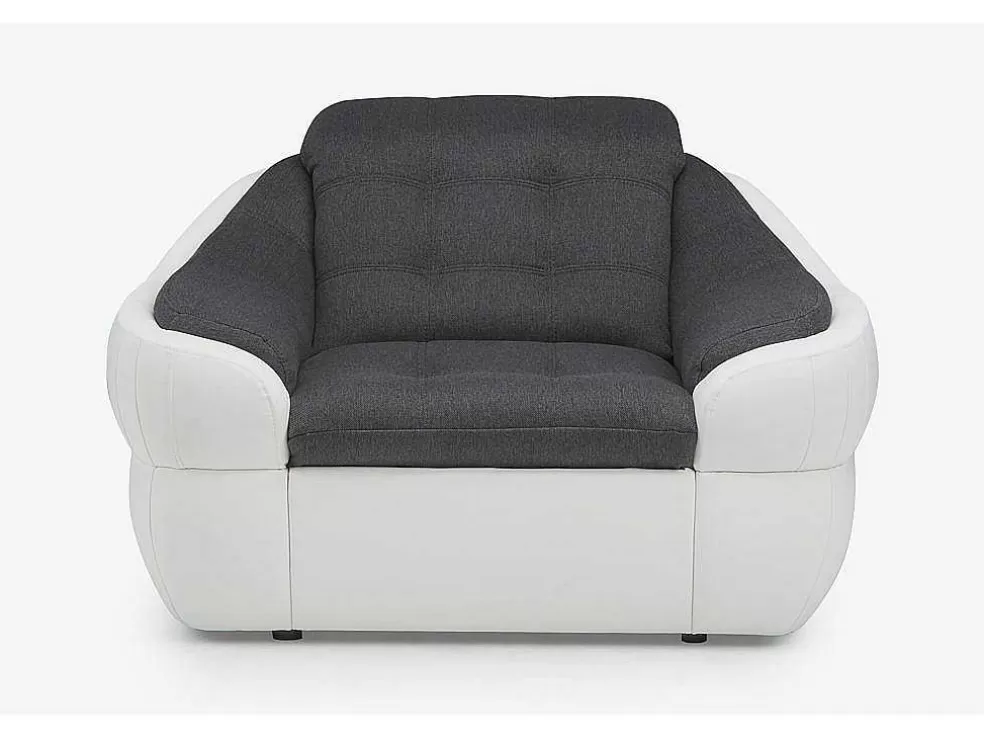 Vente-unique Cadeirão Em Tecido E Pele Sintética Bicolor Cinza E Branco - Farez* Poltrona Em Pele Sintética