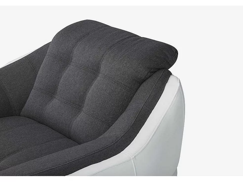 Vente-unique Cadeirão Em Tecido E Pele Sintética Bicolor Cinza E Branco - Farez* Poltrona Em Pele Sintética