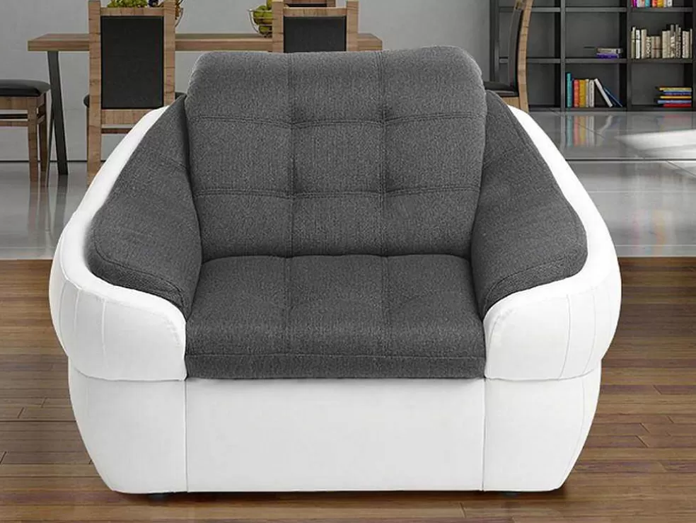 Vente-unique Cadeirão Em Tecido E Pele Sintética Bicolor Cinza E Branco - Farez* Poltrona Em Pele Sintética