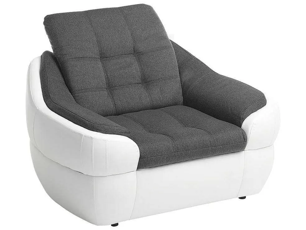 Vente-unique Cadeirão Em Tecido E Pele Sintética Bicolor Cinza E Branco - Farez* Poltrona Em Pele Sintética