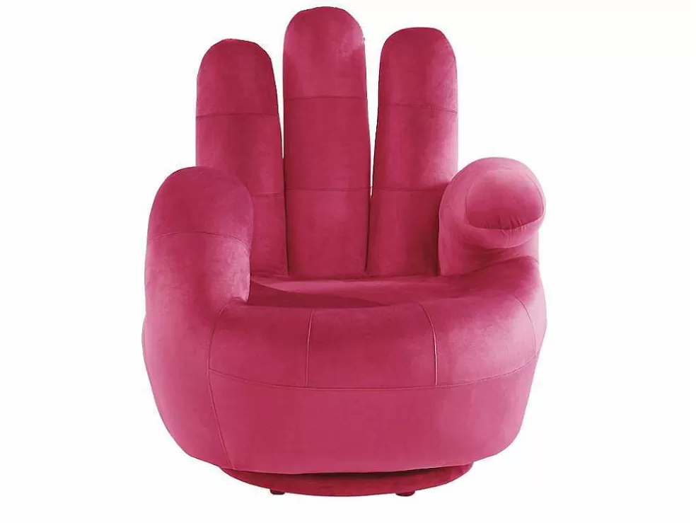 Vente-unique Cadeirão Mão Giratorio Em Veludo Fucsia - Catchy* Poltrona Em Forma De Mão