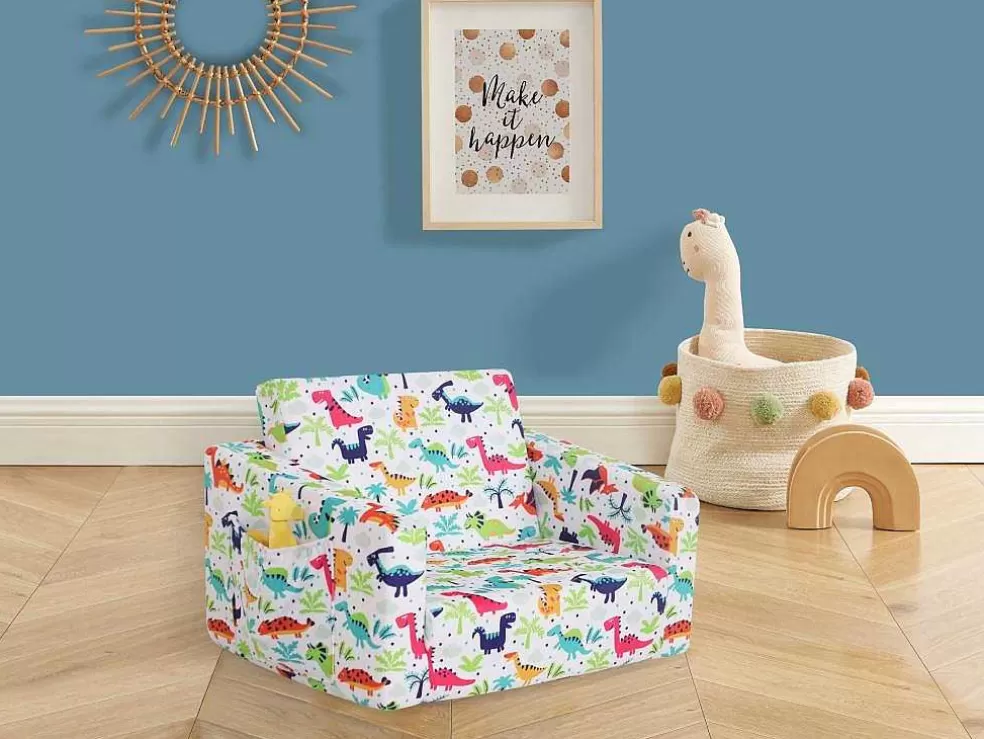 Vente-unique Cadeirão Para Criança Em Veludo Branco Motivos Dinossauros - Almagro* Poltrona Cama