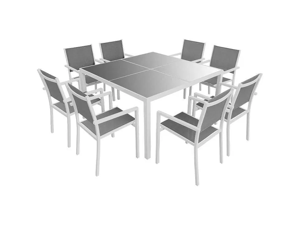 Happy Garden Cagliari Conjunto De Moveis De Jardim Em Cinzento Têxtileno 8 Lugares - Aluminio Branco* Conjunto Mesa E Cadeiras De Jardim
