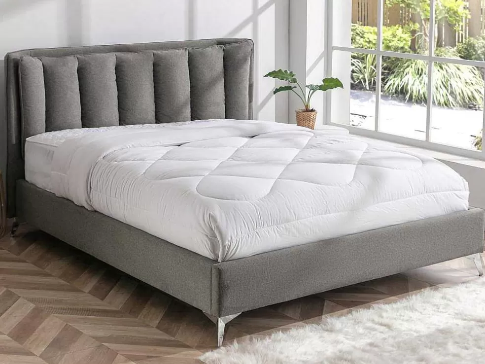 Vente-unique Cama 160 X 200 Cm Com Cabeceira De Cama Acolchoada Tecido Cinzento - Funiti* Cama De Adulto