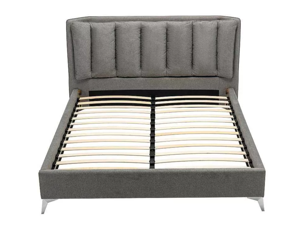 Vente-unique Cama 160 X 200 Cm Com Cabeceira De Cama Acolchoada Tecido Cinzento - Funiti* Cama De Adulto