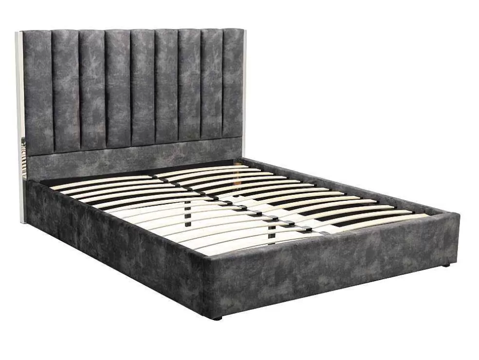 Vente-unique Cama 140 X 190 Cm Com Cabeceira De Cama Costuras Verticais Veludo Antracite + Colchão - Feroya* Cama Em Veludo