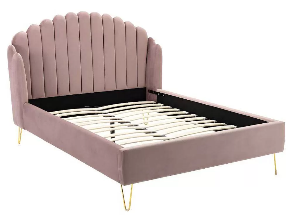 Vente-unique Cama 160 X 200 Cm Com Cabeceira De Cama Ondulada Veludo Cinzento + Colchão - Sagali* Cama Em Veludo