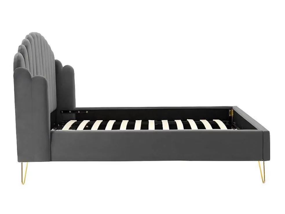 Vente-unique Cama 160 X 200 Cm Com Cabeceira De Cama Ondulada Veludo Cinzento + Colchão - Sagali* Cama Em Veludo