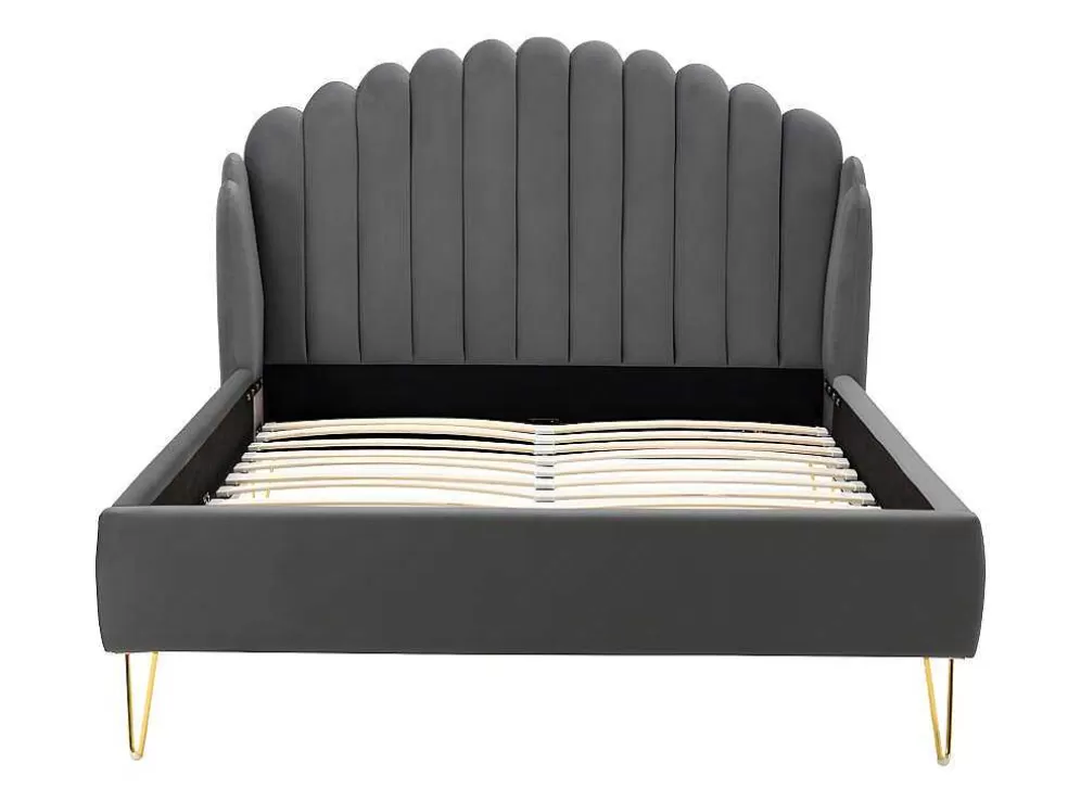 Vente-unique Cama 160 X 200 Cm Com Cabeceira De Cama Ondulada Veludo Cinzento + Colchão - Sagali* Cama Em Veludo