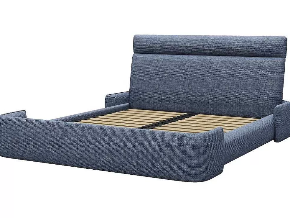 Vente-unique Cama 160 X 200 Cm Tecido Azul Matizado - Alodia* Cama De Adulto