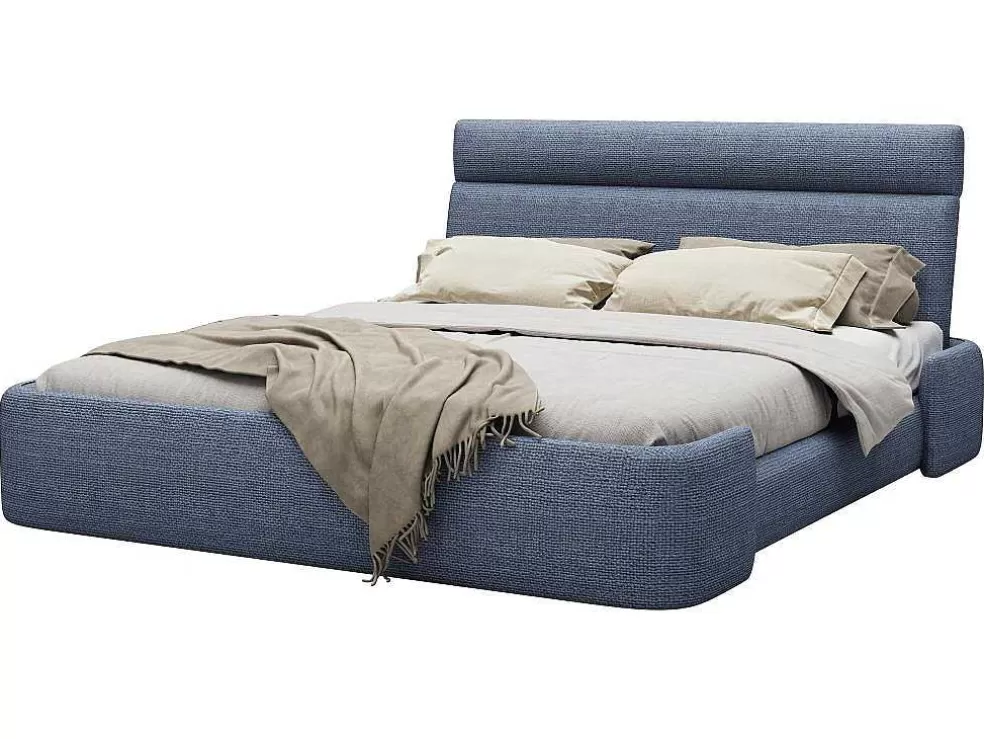 Vente-unique Cama 160 X 200 Cm Tecido Azul Matizado - Alodia* Cama De Adulto