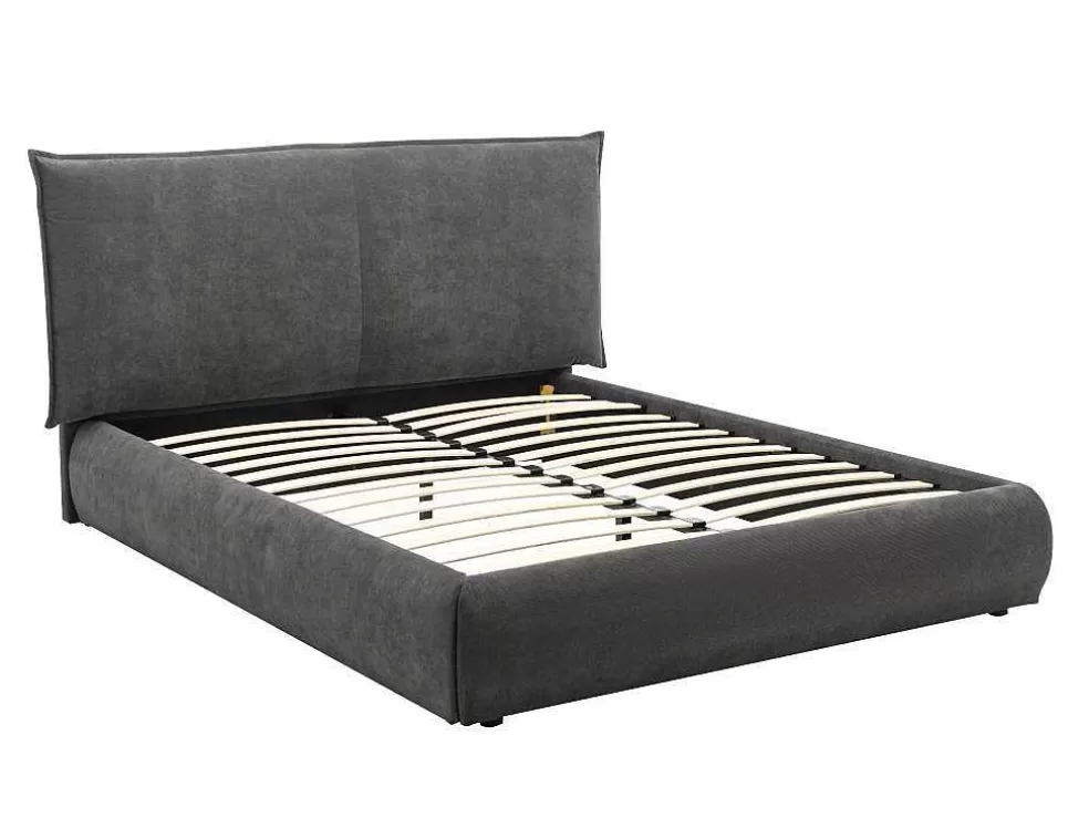 Vente-unique Cama 160 X 200 Cm Veludo Canelado Antracite + Colchão - Sonetri* Cama Em Veludo