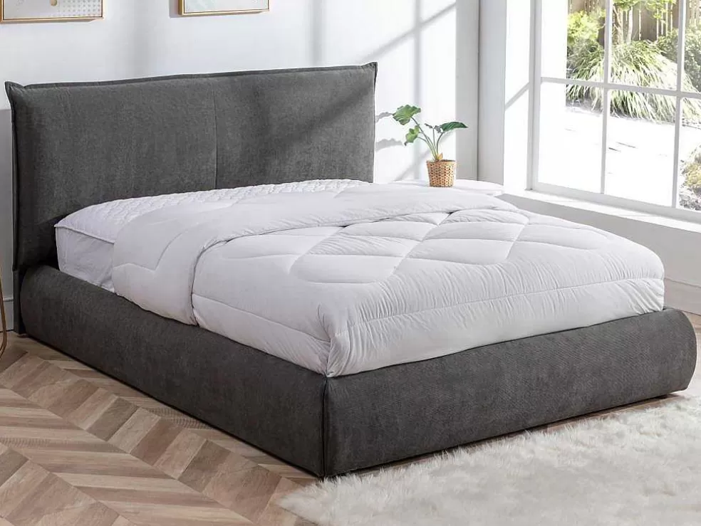 Vente-unique Cama 160 X 200 Cm Veludo Canelado Antracite + Colchão - Sonetri* Cama Em Veludo