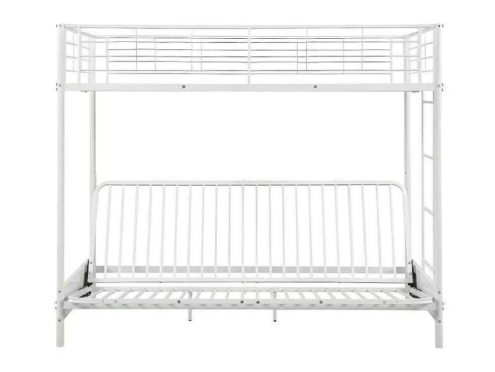 Vente-unique Cama Alta 90 X 190 Cm Com Banco Convertivel Em Metal Branco, Futon E Colchão - Modulo V* Cama Alta