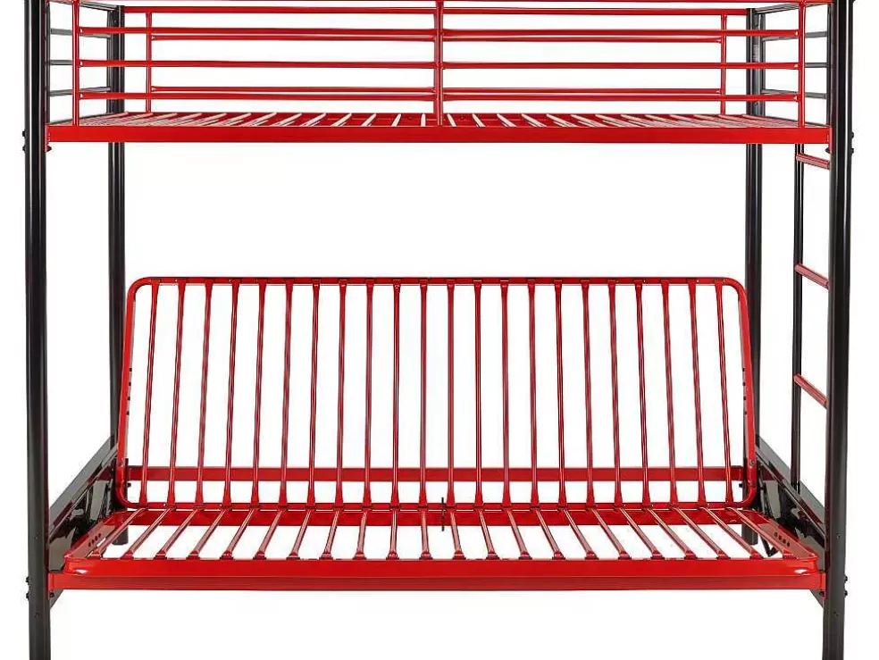 Vente-unique Cama Alta 90 X 190 Cm Com Banco Convertivel Em Metal Preto E Vermelho E Futon - Modulo V* Cama Alta