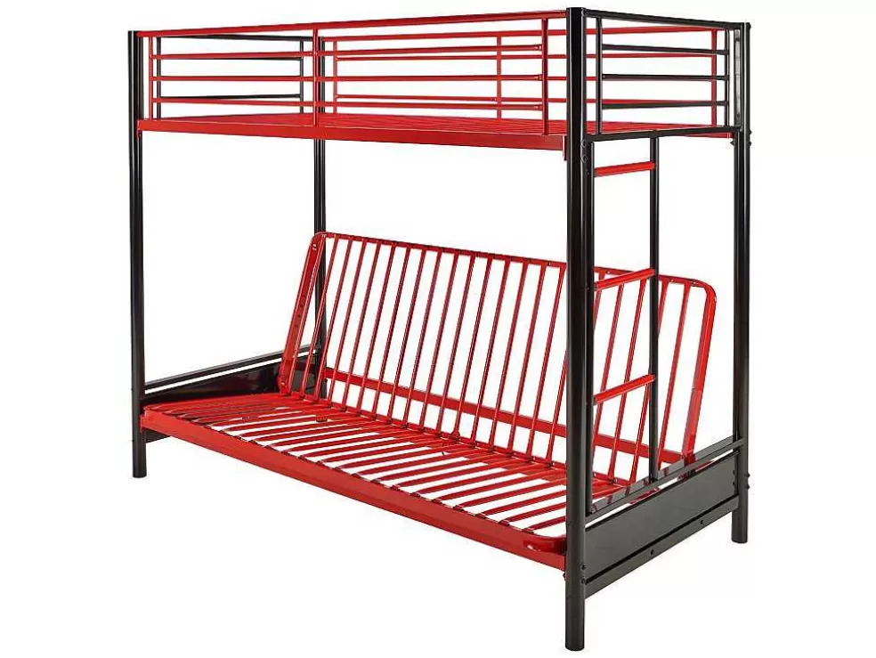 Vente-unique Cama Alta 90 X 190 Cm Com Banco Convertivel Em Metal Preto E Vermelho E Futon - Modulo V* Cama Alta