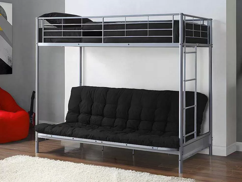 Vente-unique Cama Alta 90 X 190 Cm Com Banco Convertivel Metal Prateado + Futon + Colchão - Modulo V* Cama Alta
