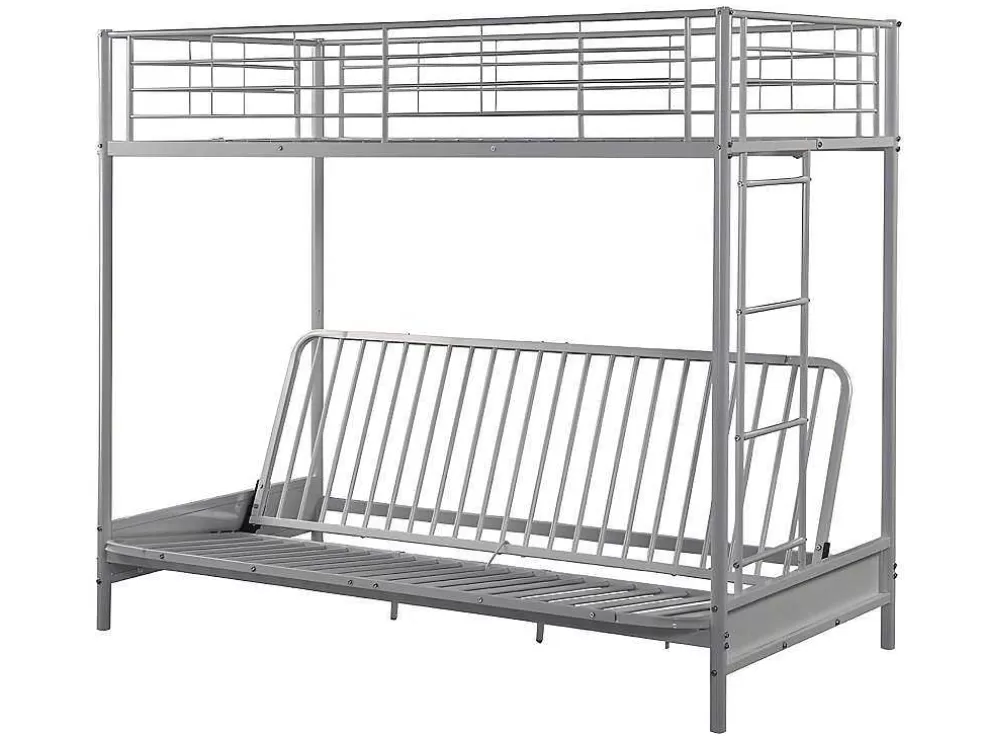 Vente-unique Cama Alta 90 X 190 Cm Com Banco Convertivel Metal Prateado + Futon Preto - Modulo V* Cama Alta