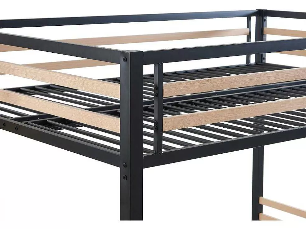 Vente-unique Cama Alta 140 X 200 Cm Metal E Mdf Preto E Carvalho + Colchão + Edredão + Almofadas - Jogui* Cama Alta