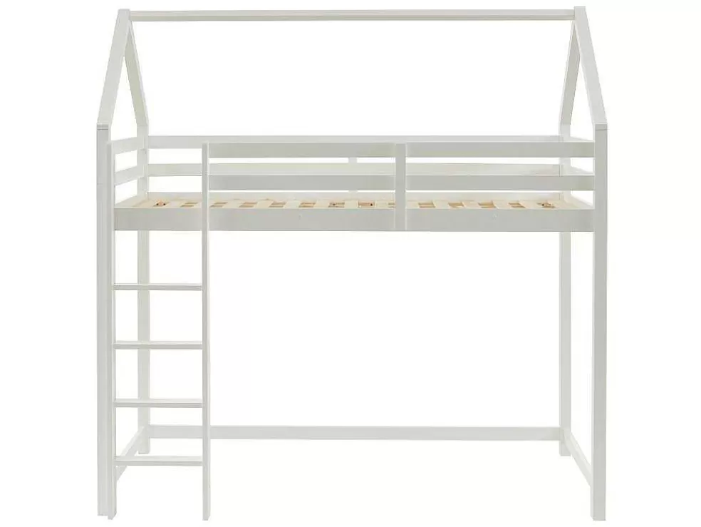 Vente-unique Cama Alta Cabana De 90 X 190 Cm Em Pinho Cor Branco + Colchão - Tarzia* Cama Alta