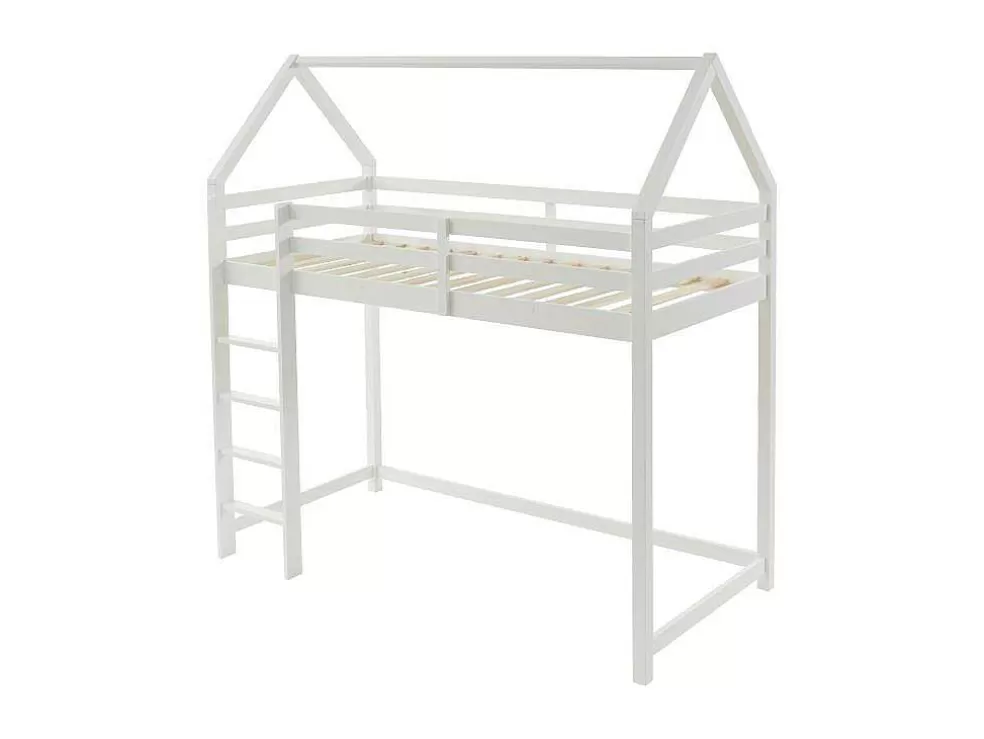 Vente-unique Cama Alta Cabana De 90 X 190 Cm Em Pinho Macico Cor Branco - Tarzia* Cama De Criança