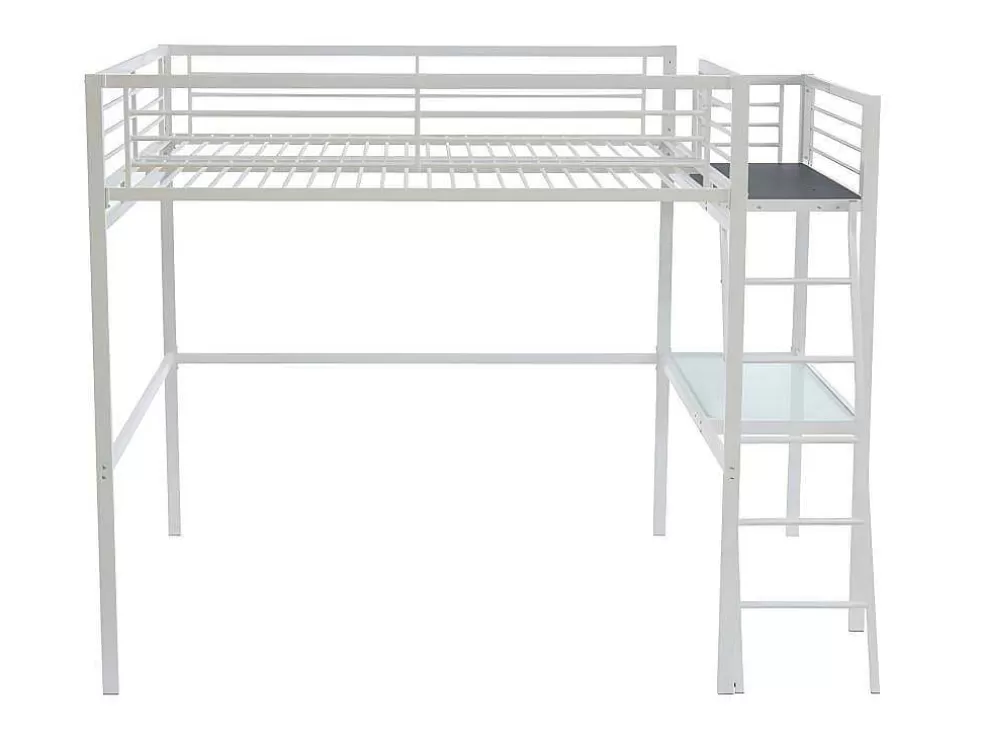 Vente-unique Cama Alta Casual Ii - 140 X 190 Cm - Tampo De Secretária - Branco* Cama Alta