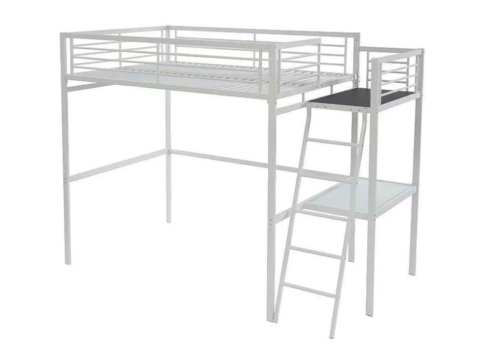 Vente-unique Cama Alta Casual Ii - 140 X 190 Cm - Tampo De Secretária - Branco* Cama Alta