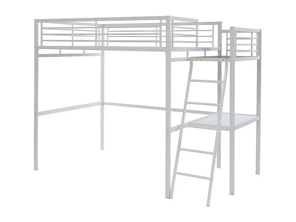 Vente-unique Cama Alta Casual Ii - 140 X 190 Cm - Tampo De Secretária - Branco* Cama Alta