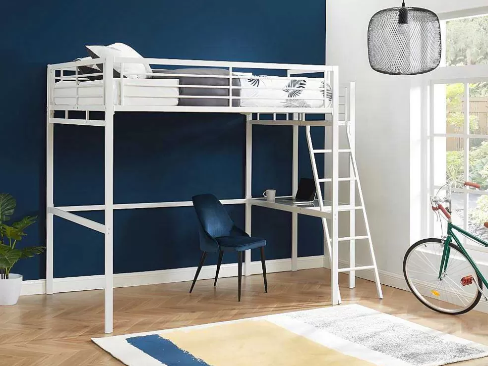 Vente-unique Cama Alta Casual Ii - 140 X 190 Cm - Tampo De Secretária - Branco* Cama Alta