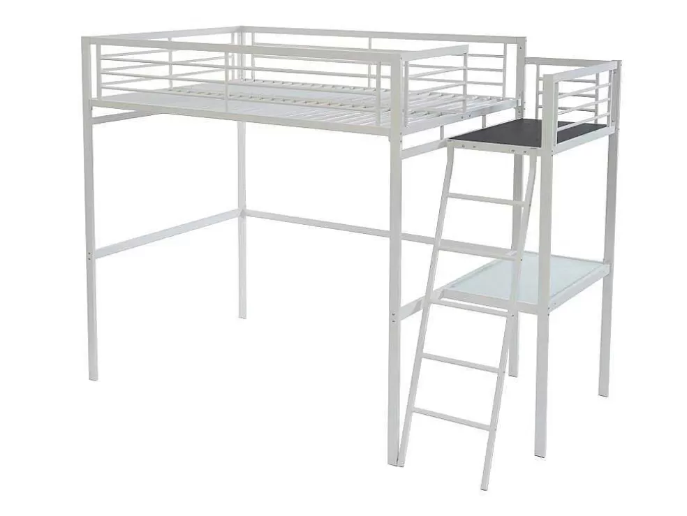 Vente-unique Cama Alta Casual Ii - 140 X 190 Cm - Tampo De Secretária - Branco + Colchão* Cama Alta