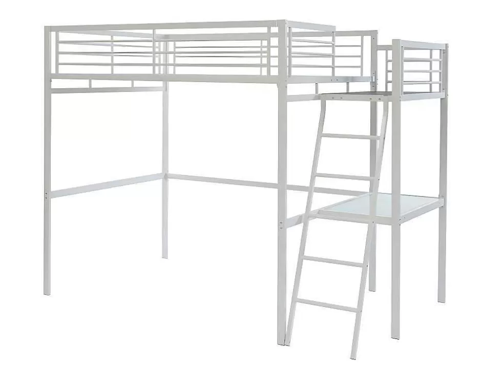 Vente-unique Cama Alta Casual Ii - 140 X 190 Cm - Tampo De Secretária - Branco + Colchão* Cama Alta