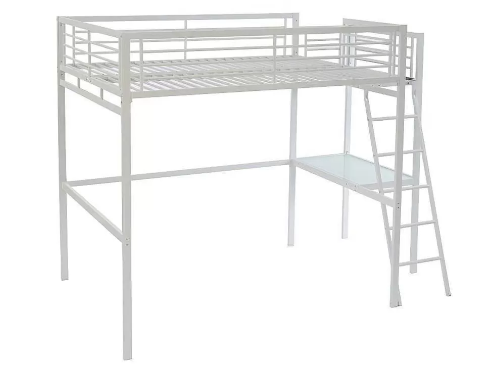 Vente-unique Cama Alta Casual Ii - 140 X 190 Cm - Tampo De Secretária - Branco + Colchão* Cama Alta