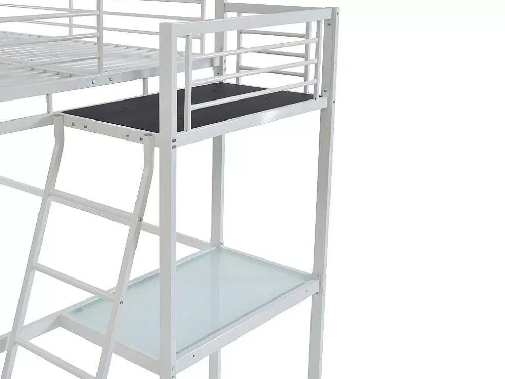 Vente-unique Cama Alta Casual Ii - 140 X 190 Cm - Tampo De Secretária - Branco + Colchão* Cama Alta