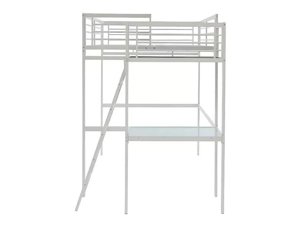 Vente-unique Cama Alta Casual Ii - 140 X 190 Cm - Tampo De Secretária - Branco + Colchão* Cama Alta