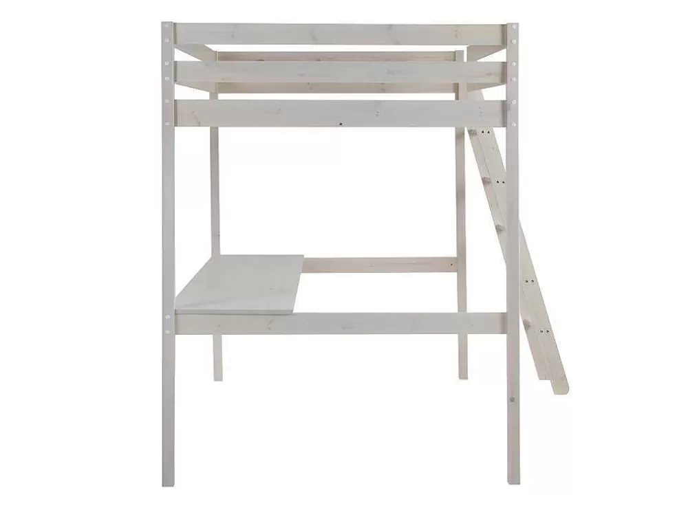 Vente-unique Cama Alta Com Posto De Trabalho 140X190 Cm Em Pinho Macico Branqueado - Gedeon* Cama Alta