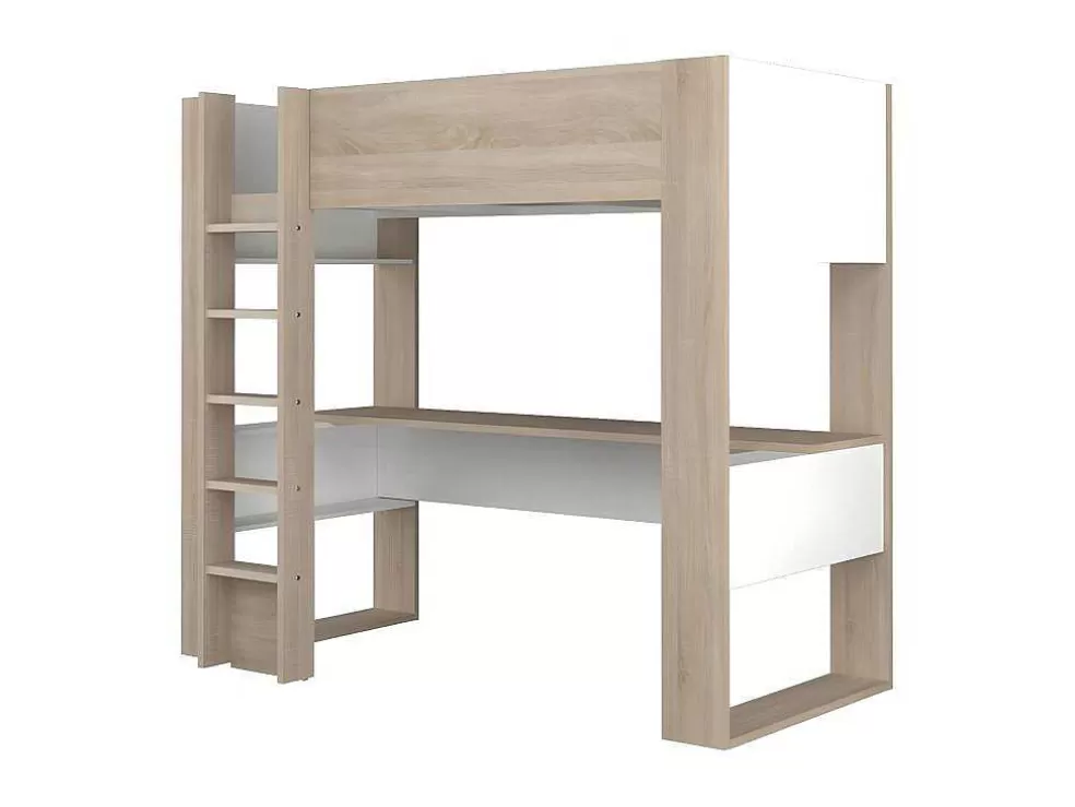 Vente-unique Cama Alta Com Secretária E Arrumação Integradas 90X200 Cm Carvalho - Noah* Cama Alta