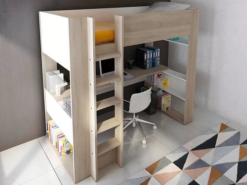 Vente-unique Cama Alta Com Secretária E Arrumação Integradas 90X200 Cm Carvalho - Noah* Cama Alta
