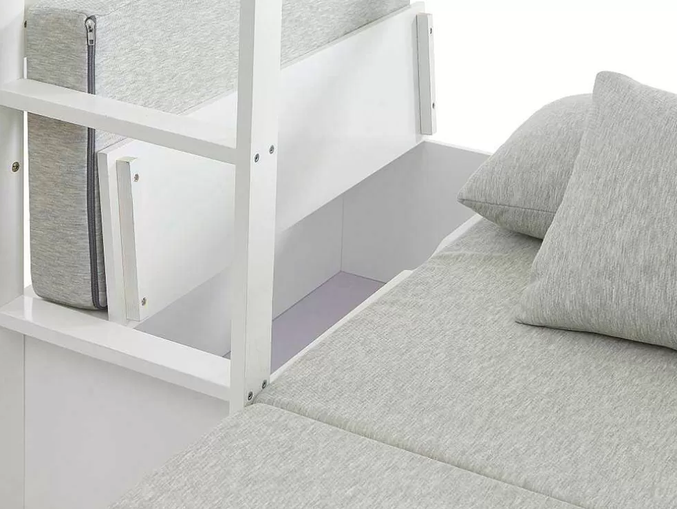 Vente-unique Cama Alta Com Secretária, Sofá Convertivel E Espacos De Arrumação De 90 X 200 Cm Em Pinho Macico Cor Esbranquicado - Goliath Iii* Cama De Criança