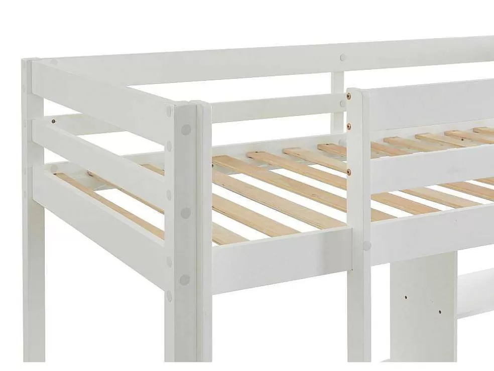 Vente-unique Cama Alta Com Secretária, Sofá Convertivel E Espacos De Arrumação De 90 X 200 Cm Em Pinho Macico Cor Esbranquicado - Goliath Iii* Cama De Criança