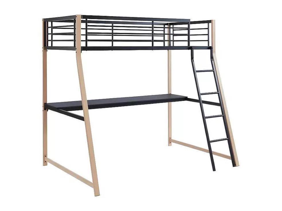 Vente-unique Cama Alta Malicia - 90 X 190 Cm - Secretária Integrada - Preto E Cor Carvalho* Cama Alta