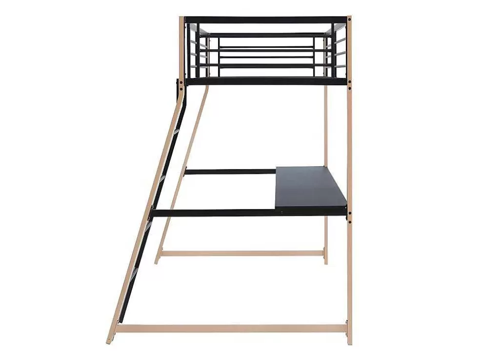 Vente-unique Cama Alta Malicia - 90 X 190 Cm - Secretária Integrada - Preto E Cor Carvalho* Cama Alta