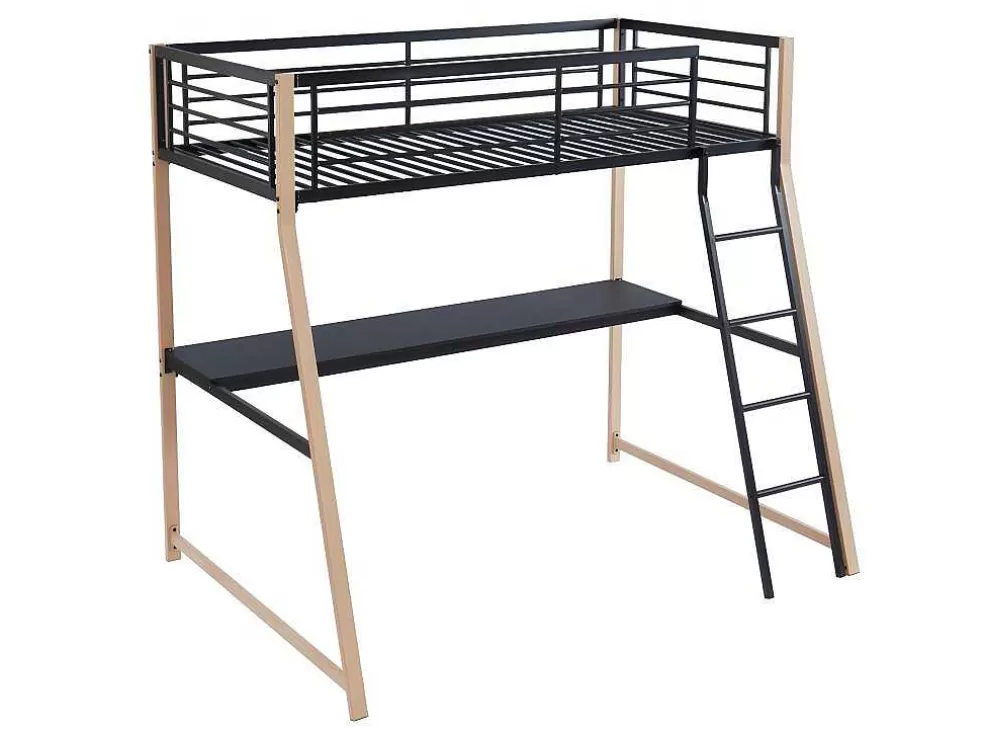 Vente-unique Cama Alta Malicia - 90 X 190 Cm - Secretária Integrada - Preto E Cor Carvalho* Cama Alta