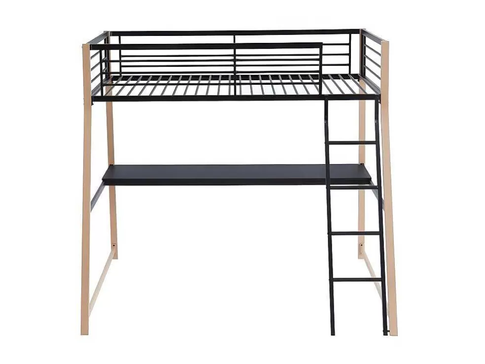 Vente-unique Cama Alta Malicia - 90 X 190 Cm - Secretária Integrada - Preto E Cor Carvalho + Colchão* Cama Alta