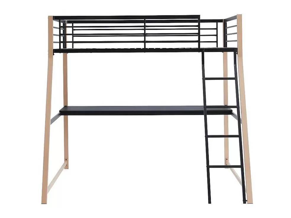 Vente-unique Cama Alta Malicia - 90 X 190 Cm - Secretária Integrada - Preto E Cor Carvalho + Colchão* Cama Alta