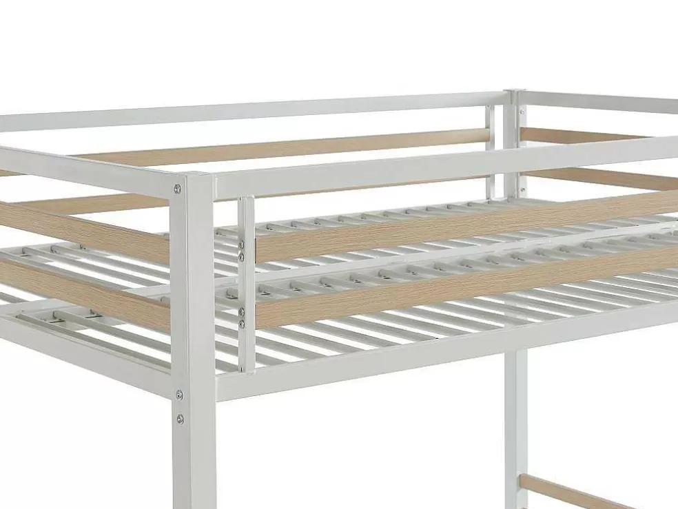 Vente-unique Cama Alta 140X200 Cm Metal E Mdf Branco + Colchão - Jogui* Cama Alta