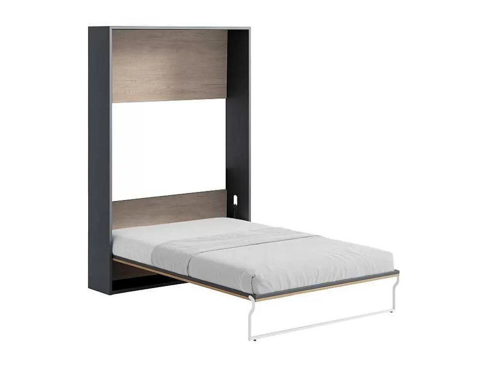 Vente-unique Cama Articulada Rebatível 140 X 200 Cm Abertura Vertical Manual, Cor Natural E Antracite + Colchão - Malina Ii* Cama Rebatível