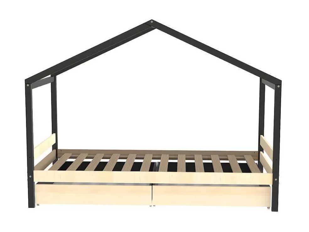 Vente-unique Cama Cabana Com 2 Gavetas De 90 X 190 Cm Em Epicea Macica Cor Natural E Preto - Elfia* Cama De Criança
