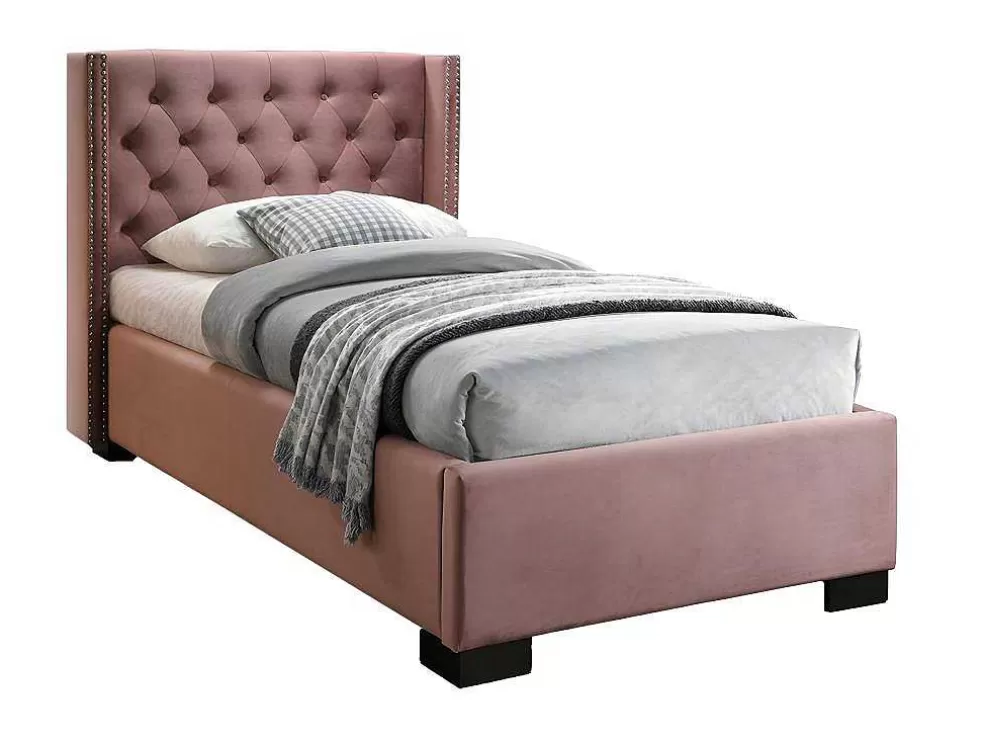 Vente-unique Cama Cabeceira Acolchoada De 90X200 Cm Em Veludo Cor-De-Rosa - Massimo* Cama Em Veludo