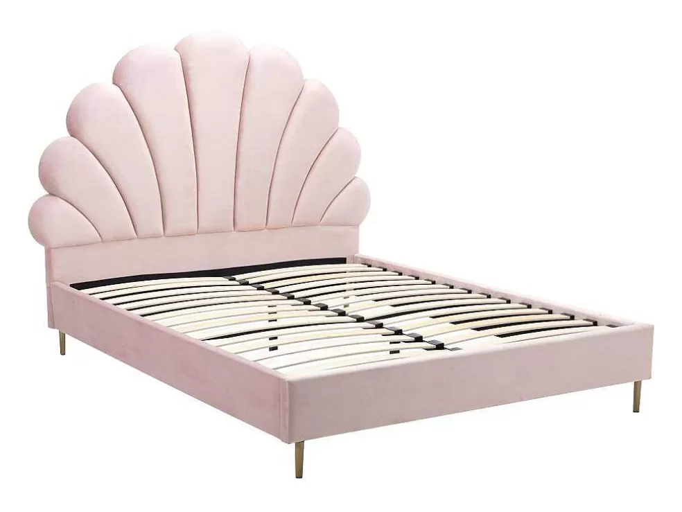 Vente-unique Cama Cabeceira Concha 160 X 200 Cm Veludo Cor-De-Rosa - Livaya* Cama Em Veludo